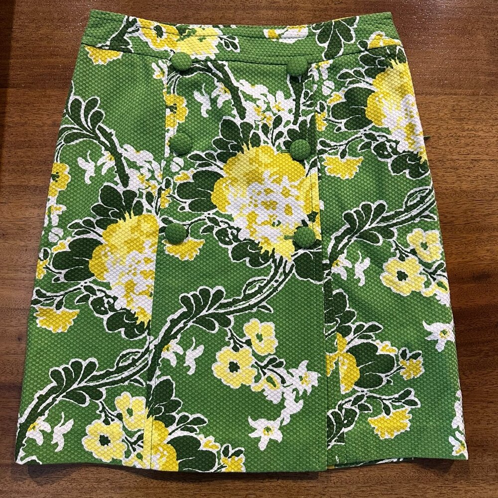 Talbots Petites 6P Green Yellow Floral Textured Mini Skirt